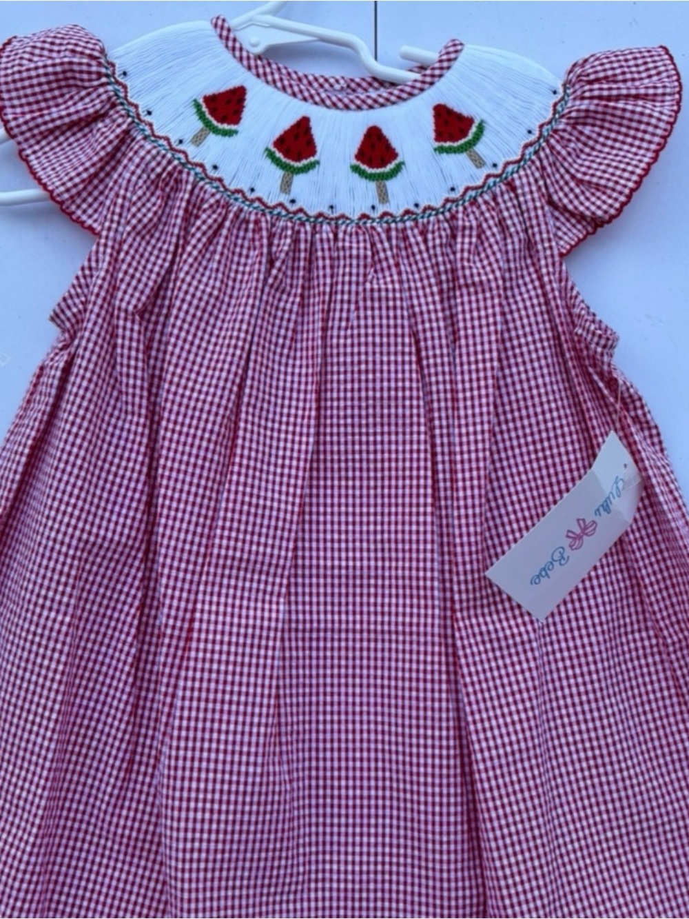 Smocked Watermelon Gingham Girls' Dress - Pink